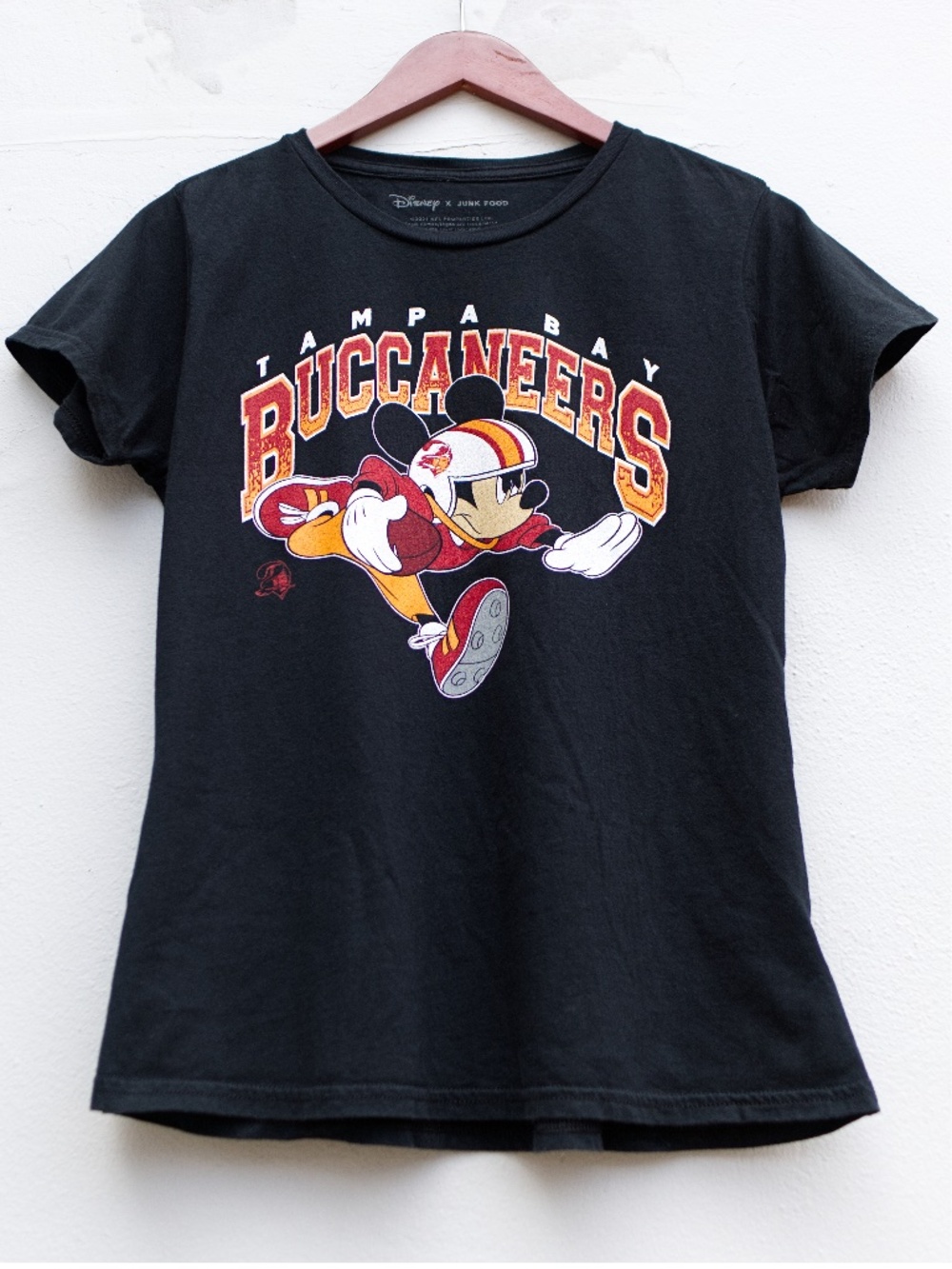 Women's Disney x Junk Food Mickey Mouse Tampa Bay Buccaneers Black T-Shirt